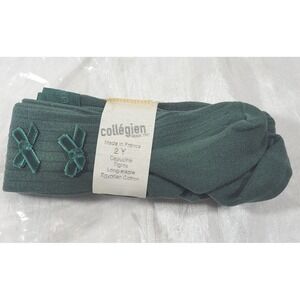 Collegien Toddler Egyptian Cotton Tights w/ Velvet Bows - Green - Size 2 Years
